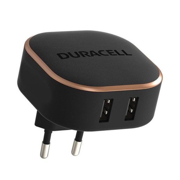 Duracell hálózati töltő 2xUSB-A csatlakozóval, 3.4A 17W (fekete)