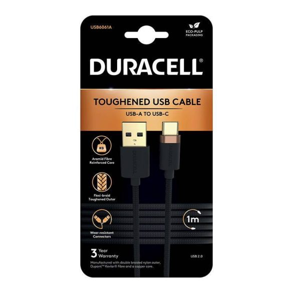 Duracell USB kábel USB-C 2.0 1m (fekete)