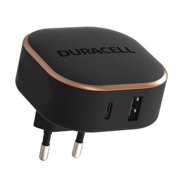 Duracell hálózati töltő 1xUSB-A és 1xUSB-C csatlakozóval 30W (fekete)