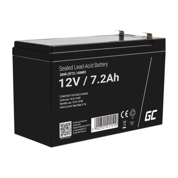 Újratölthető akkumulátor AGM 12V 7.2Ah karbantartásmentes UPS ALARM akkumulátorhoz