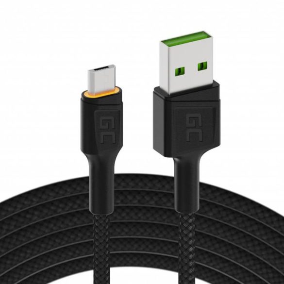 Kábel USB - Micro USB Green Cell GC Ray 200cm, narancssárga LED, Ultra Charge, QC3.0