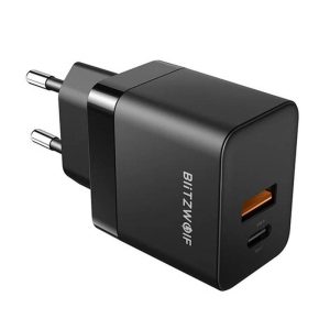 Blitzwolf BW-S21 hálózati töltő, 1xUSB-A és 1xUSB-C csatlakozóval 5W (fekete)