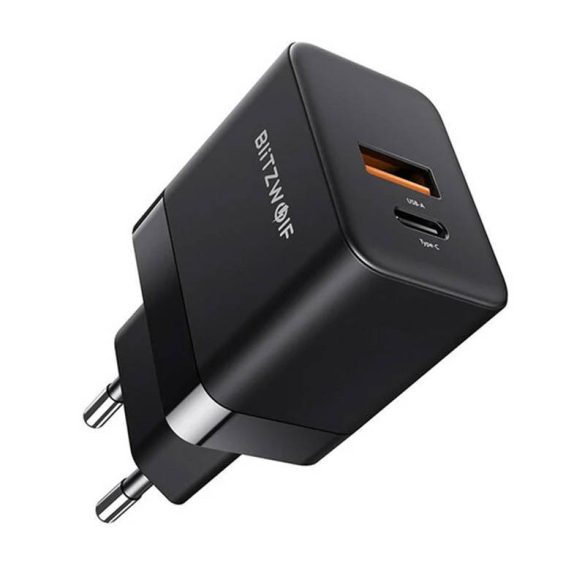 Blitzwolf BW-S21 hálózati töltő, 1xUSB-A és 1xUSB-C csatlakozóval 5W (fekete)