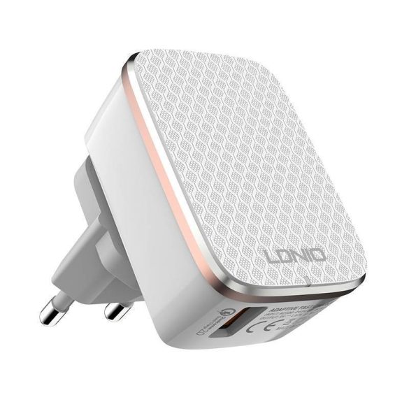 LDNIO A1204Q hálózati töltő 1xUSB-A csatlakozóval és USB-A - microUSB kábellel 18W fehér