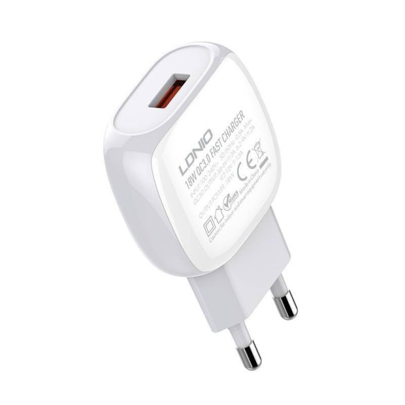 LDNIO A1306Q hálózati töltő 1xUSB-A csatlakozóval és USB-A - microUSB kábellel 18W fehér