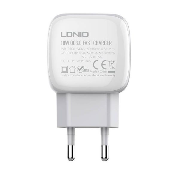 LDNIO A1306Q hálózati töltő 1xUSB-A csatlakozóval és USB-A - microUSB kábellel 18W fehér