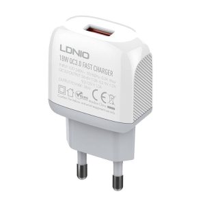 LDNIO A1307Q hálózati töltő 1xUSB-A csatlakozóval és USB-A - Type-C kábellel 18W fehér