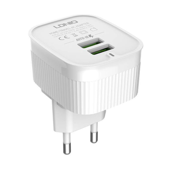 LDNIO A201 hálózati töltő 2xUSB-A csatlakozóval és USB-A - Lightning kábellel 12W fehér