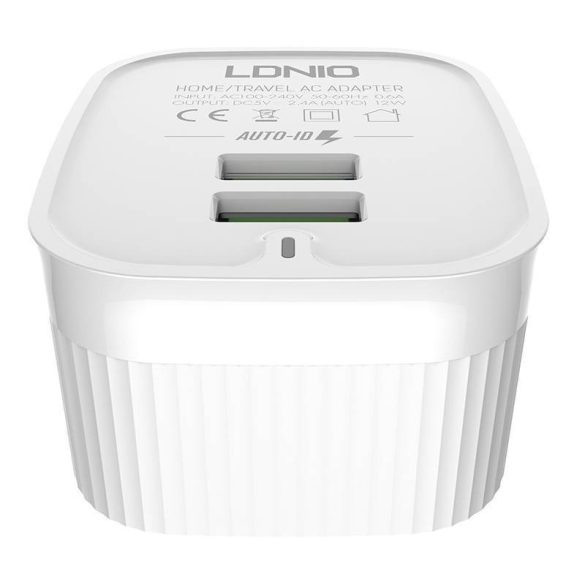 LDNIO A201 hálózati töltő 2xUSB-A csatlakozóval és USB-A - Lightning kábellel 12W fehér