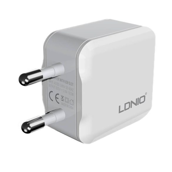 LDNIO A2201 hálózati töltő 2xUSB-A csatlakozóval és USB-A - Lightning kábellel 12W fehér