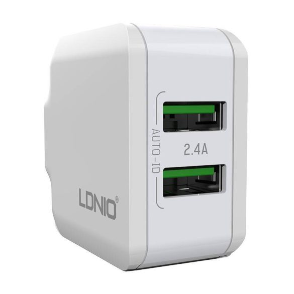 LDNIO A2201 hálózati töltő 2xUSB-A csatlakozóval és USB-A - microUSB kábellel 12W fehér