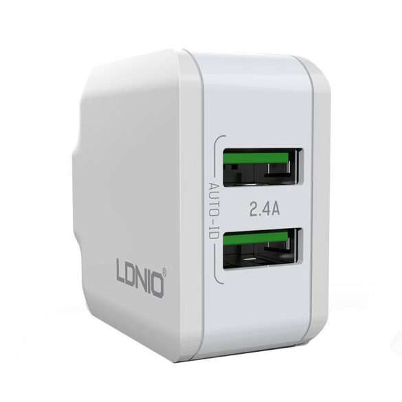 LDNIO A2201 hálózati töltő 2xUSB-A csatlakozóval és USB-A - Type-C kábellel 12W fehér