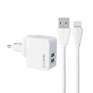 LDNIO A2203 hálózati töltő 2xUSB-A csatlakozóval és USB-A - Lightning kábellel 12W fehér