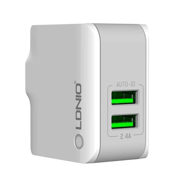 LDNIO A2203 hálózati töltő 2xUSB-A csatlakozóval és USB-A - Lightning kábellel 12W fehér