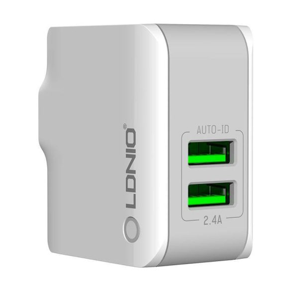 LDNIO A2203 hálózati töltő 2xUSB-A csatlakozóval és USB-A - Type-C kábellel 12W fehér