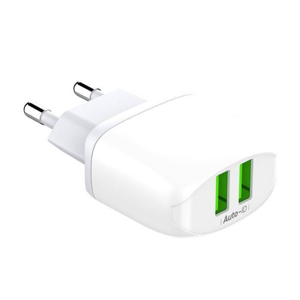 LDNIO A2219 hálózati töltő 2xUSB-A csatlakozóval és USB-A - Lightning kábellel 12W fehér