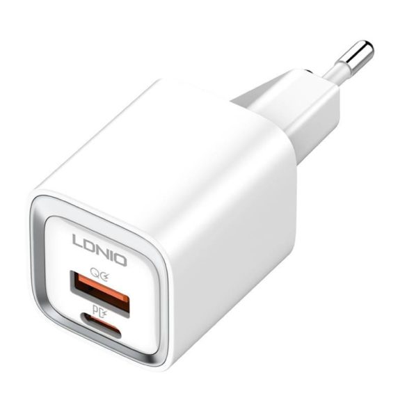 LDNIO A2318C hálózati töltő 1xUSB-A és 1xUSB-C csatlakozóval és USB-A - Lightning kábellel max. 20W fehér