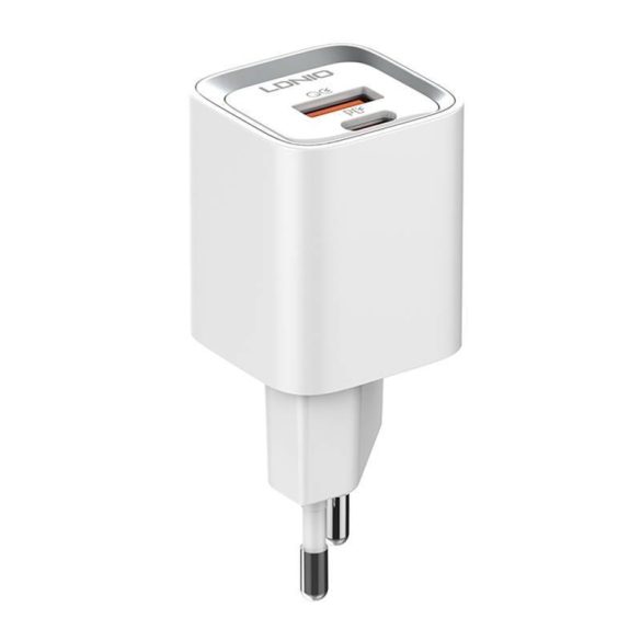 LDNIO A2318C hálózati töltő 1xUSB-A és 1xUSB-C csatlakozóval és USB-A - Lightning kábellel max. 20W fehér