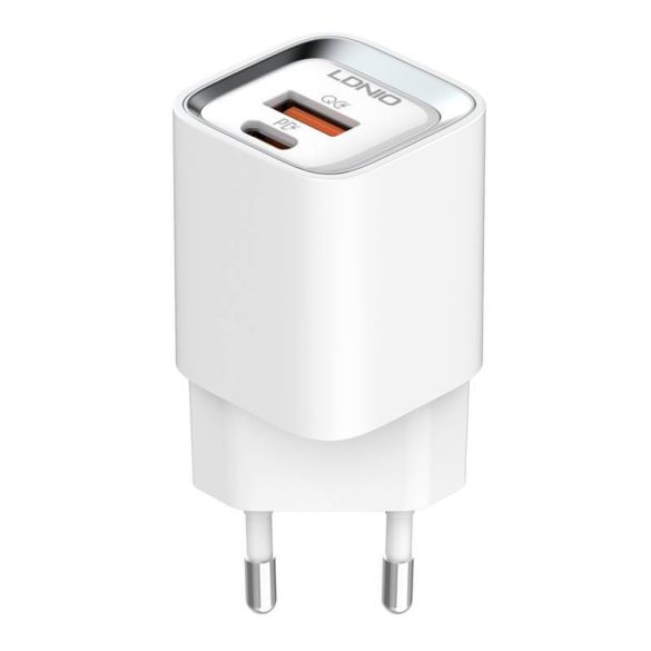 LDNIO A2318C hálózati töltő 1xUSB-A és 1xUSB-C csatlakozóval és USB-A - Lightning kábellel max. 20W fehér