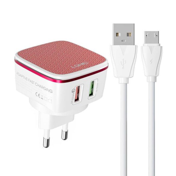 LDNIO A2405Q hálózati töltő 2xUSB-A csatlakozóval és USB-A - microUSB kábellel 30W fehér