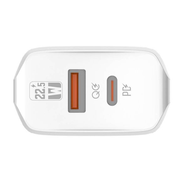 LDNIO A2421C hálózati töltő 1xUSB-A és 1xUSB-C csatlakozóval és USB-A - Lightning kábellel max. 22.5W fehér