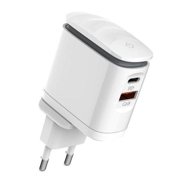 LDNIO A2423C hálózati töltő 1xUSB-A és 1xUSB-C csatlakozóval és USB-A - Lightning kábellel max. 25W fehér