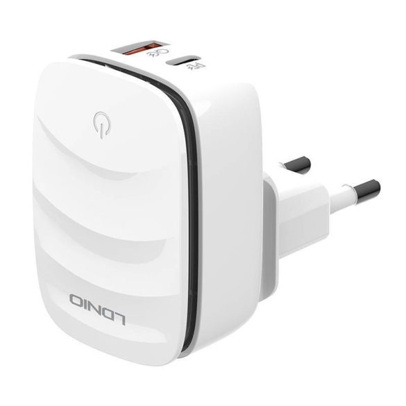 LDNIO A2425C hálózati töltő 1xUSB-A és 1xUSB-C csatlakozóval és USB-A - Lightning kábellel max. 20W fehér