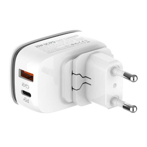 LDNIO A2425C hálózati töltő 1xUSB-A és 1xUSB-C csatlakozóval és USB-A - Lightning kábellel max. 20W fehér