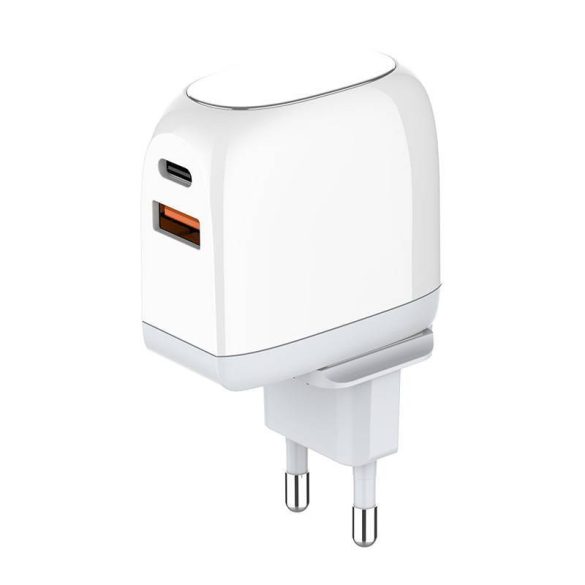 LDNIO A2522C hálózati töltő 1xUSB-A és 1xUSB-C csatlakozóval és USB-A - Lightning kábellel max. 30W fehér