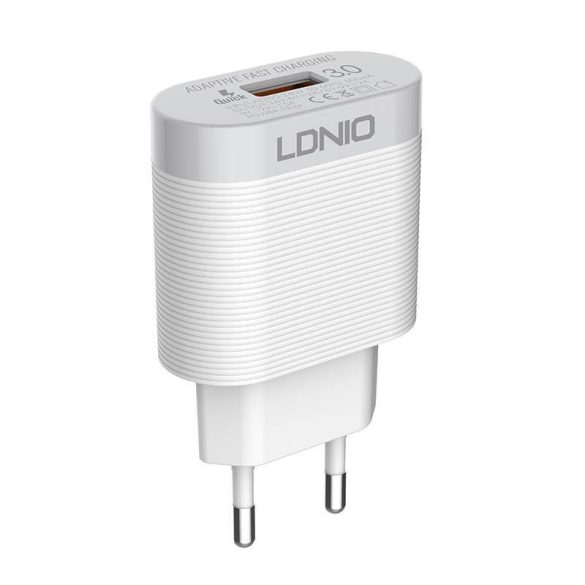 LDNIO A303Q hálózati töltő 1xUSB-A csatlakozóval és USB-A - Lightning kábellel 18W fehér