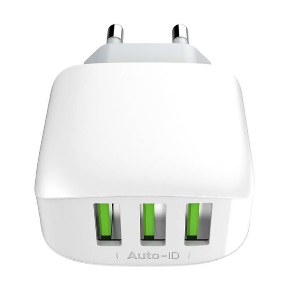 LDNIO A3312 hálózati töltő 3xUSB-A csatlakozóval és USB-A - Lightning kábellel 17W fehér