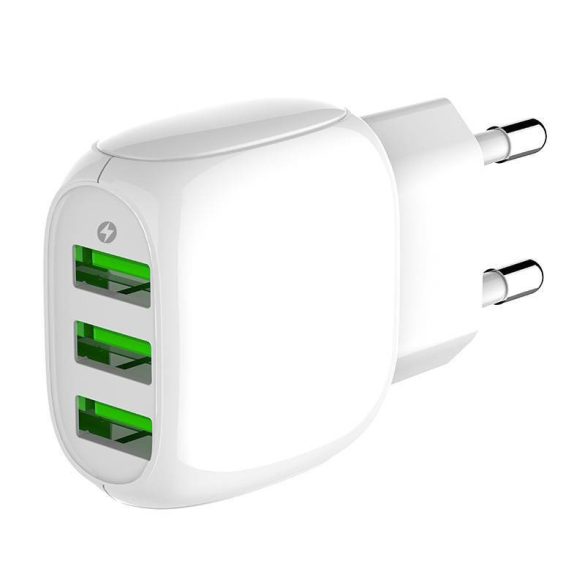 LDNIO A2522C hálózati töltő 3xUSB-A csatlakozóval és USB-A - Lightning kábellel 15.5W fehér