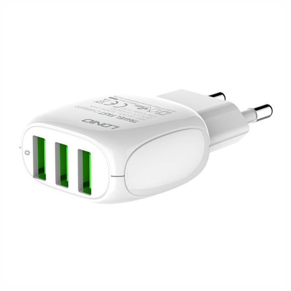 LDNIO A2522C hálózati töltő 3xUSB-A csatlakozóval és USB-A - Lightning kábellel 15.5W fehér