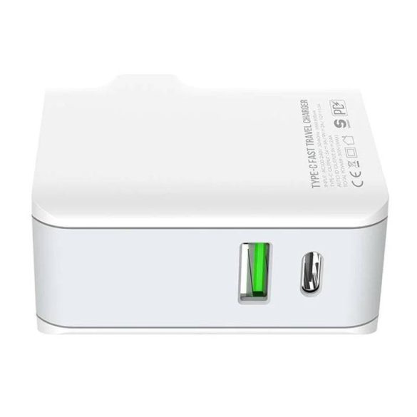 LDNIO A4403C hálózati töltő 1xUSB-A és 1xUSB-C csatlakozóval és USB-A - Lightning kábellel max. 20W fehér