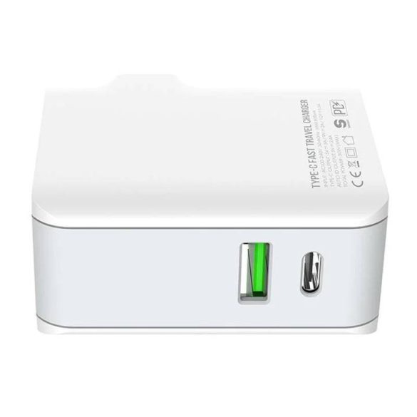 LDNIO A4403C hálózati töltő 1xUSB-A és 1xUSB-C csatlakozóval és Type-C- Lightning kábellel max. 20W fehér