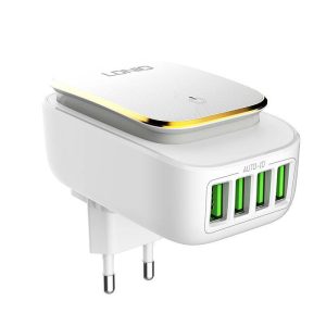 LDNIO A4405 hálózati töltő és LED lámpa 4xUSB-A csatlakozóval és USB-A - microUSB kábellel 4.4A fehér