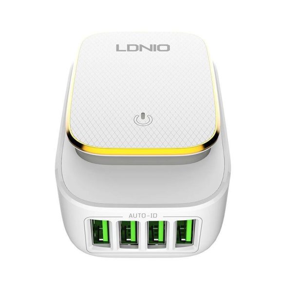 LDNIO A4405 hálózati töltő és LED lámpa 4xUSB-A csatlakozóval és USB-A - microUSB kábellel 4.4A fehér