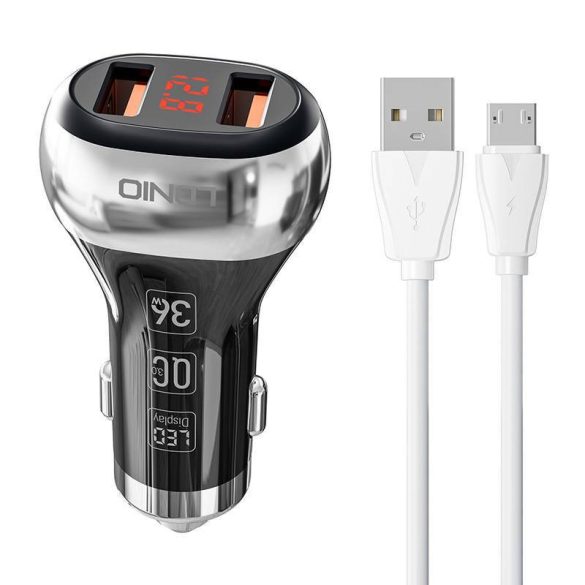 LDNIO C2 autós töltő 2xUSB-A csatlakozóval és USB-A - microUSB kábellel