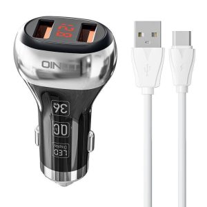 LDNIO C2 autós töltő 2xUSB-A csatlakozóval és USB-A - Type-C kábellel