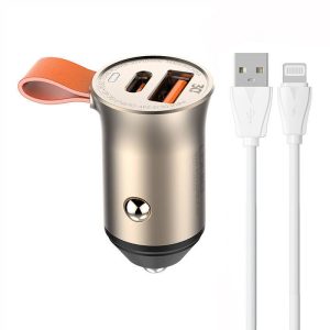 LDNIO C509Q autós töltő 1xUSB-A és 1xUSB-C csatlakozóval és USB-A - Lightning kábellel