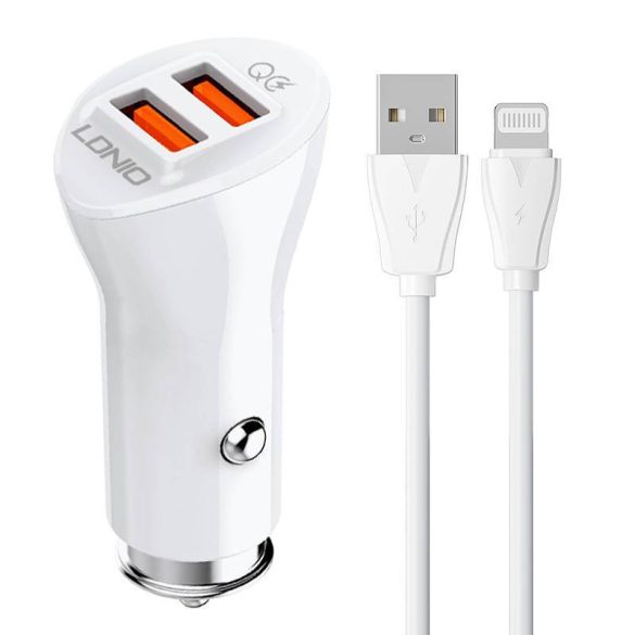 LDNIO C511Q autós töltő 2xUSB-A csatlakozóval és USB-A - Lightning kábellel