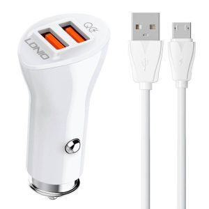 LDNIO C511Q autós töltő 2xUSB-A csatlakozóval és USB-A - microUSB kábellel