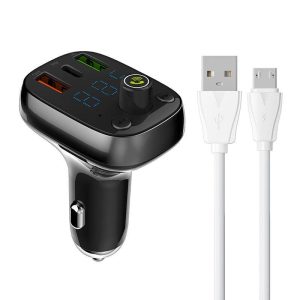 LDNIO C704Q autós töltő és FM transzmitter 1xUSB-A és 1xUSB-C csatlakozóval és USB-A - microUSB kábellel