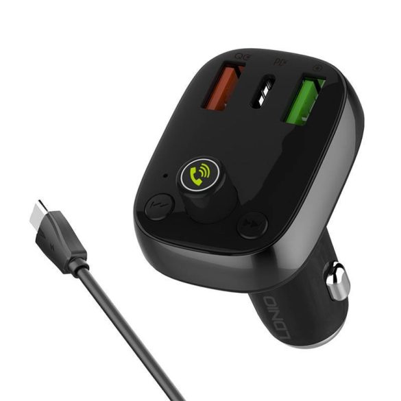 LDNIO C704Q autós töltő és FM transzmitter 1xUSB-A és 1xUSB-C csatlakozóval és USB-A - Type-C kábellel