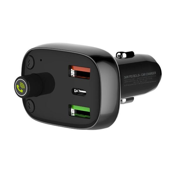 LDNIO C704Q autós töltő és FM transzmitter 1xUSB-A és 1xUSB-C csatlakozóval és USB-A - Type-C kábellel