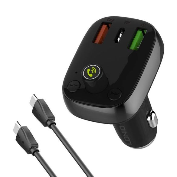 LDNIO C704Q autós töltő és FM transzmitter 1xUSB-A és 1xUSB-C csatlakozóval és Type-C - Type-C kábellel