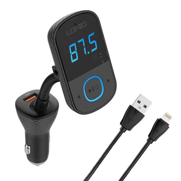 LDNIO C705Q autós töltő és FM transzmitter 2xUSB-A és 1xUSB-C csatlakozóval és USB-A - Lightning kábellel