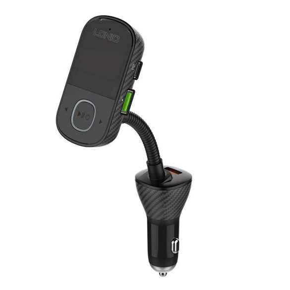 LDNIO C705Q autós töltő és FM transzmitter 2xUSB-A és 1xUSB-C csatlakozóval és USB-A - Lightning kábellel