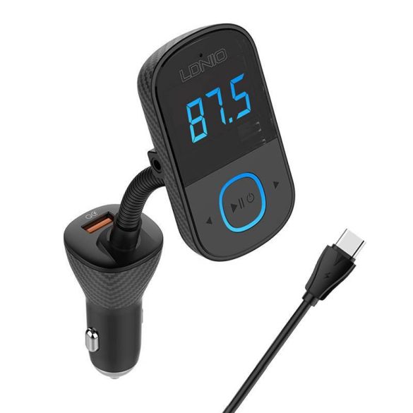 LDNIO C705Q autós töltő és FM transzmitter 2xUSB-A és 1xUSB-C csatlakozóval és USB-A - Type-C kábellel