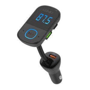 LDNIO C705Q autós töltő és FM transzmitter 2xUSB-A és 1xUSB-C csatlakozóval és Type-C - Lightning kábellel